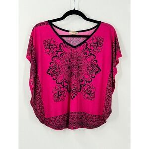 Y2k Lavish Mandala Print V-Neck Dolman Top Womens sz M Indie Sleaze Festival